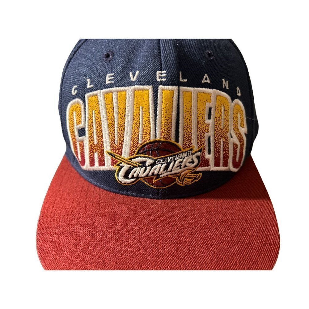 Cleveland CAVALIERS Hat Large Logo Yellow Burgundy Denim